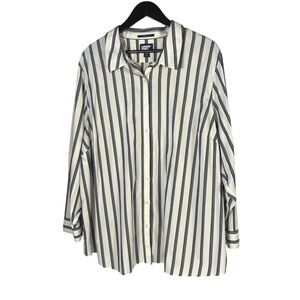 Lands' End Women's Button Down Shirt 26W Cotton Striped No Iron Long Sleeve
